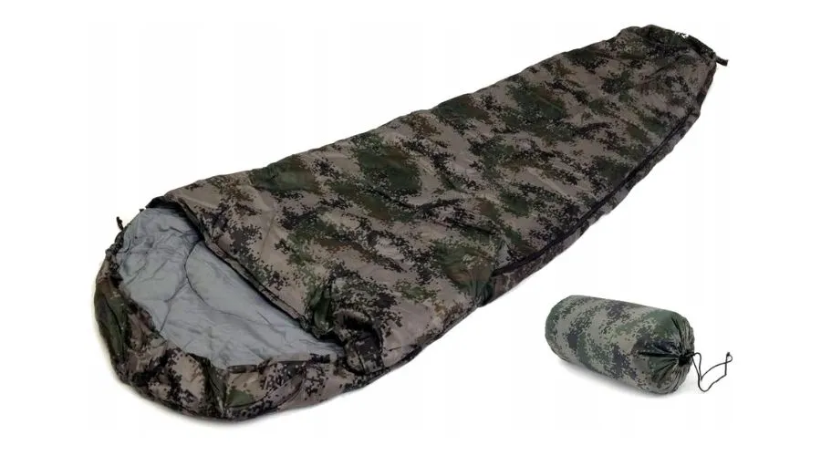 Hiking sleeping bag with a warm quilt for mummies with a hood