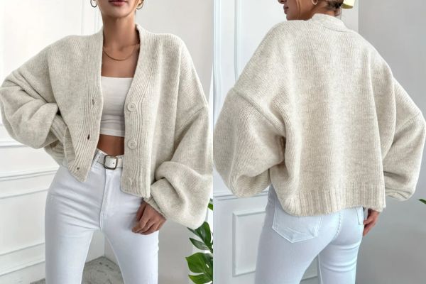 Elegancki, dzianinowy kardigan z domieszką akrylu
